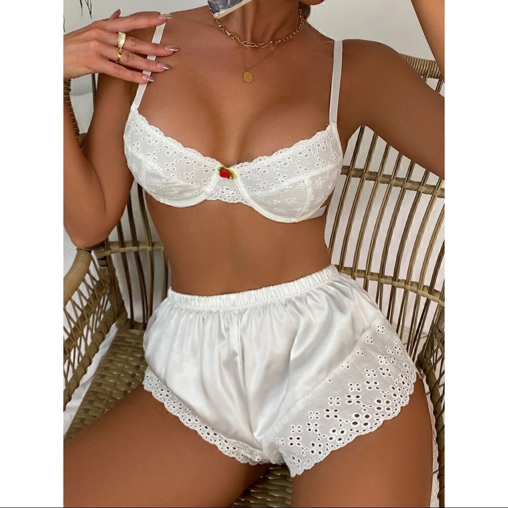Sexy Eyelet Lingerie Set with Shorts